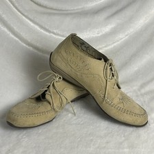 Vintage Hush Puppies Woman's 9 N Leather Moccasin Shoes Lace Up Beige H503410