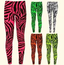 Women Ladies Full length Fluorescent Neon Zebra Print Leggings Plus Size SM-3XL
