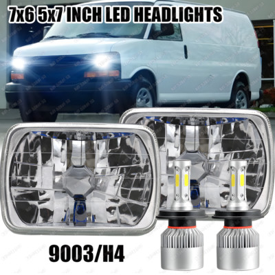 fit Chevy Express Cargo Van 1500 2500 3500 Pair 7x6 5x7 LED Headlights Hi/Lo DRL