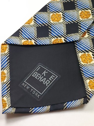 IKE BEHAR Handmade in SPAIN 100% Silk Tie Men's Black Blue Gold Necktie NEW - Picture 3 of 5