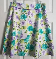 G.H. Bass & Co. Size 6 White Purple Green Floral A-line Cotton Short Skirt 