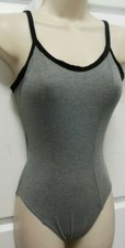 CottonSpandex Camisole leotard v back velvet trim Heather gray ladies sizes