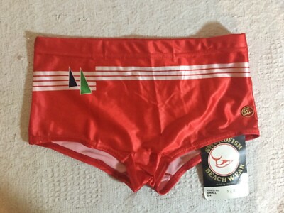 Swordfish Trunks Vintage rot weiß gestreift 80 s Schwimm Wellensittich Schmugglers Slip 