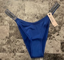 NWT VICTORIA'S SECRET BLUE SILVER RHINESTONE SHINE STRAP BRAZILIAN BIKINI BOTTOM