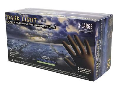 Adenna DLG678 Dark Light 9 mil Nitrile Powder Free Exam Gloves XL - Black 90 pcs