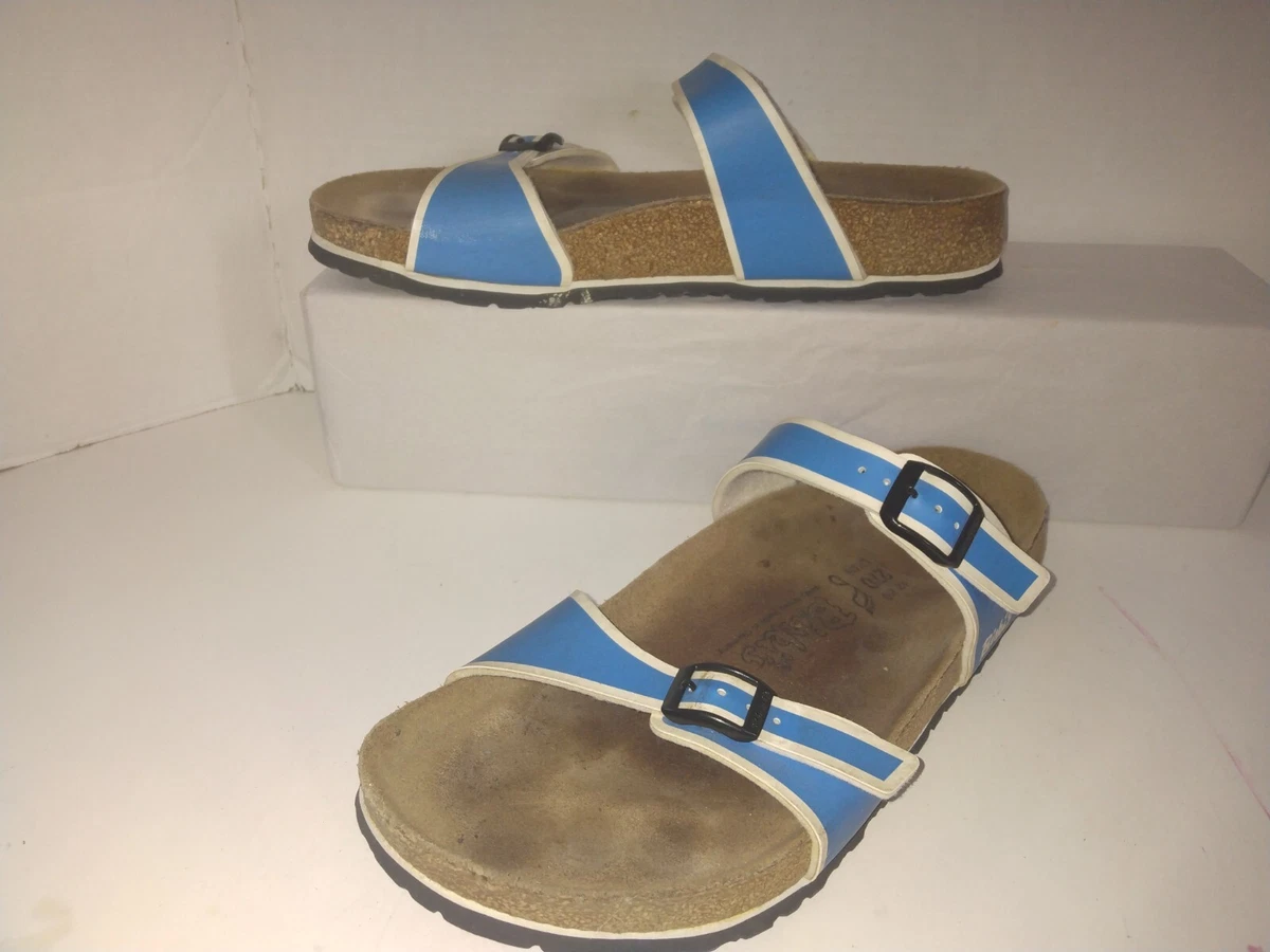 Blue and white birkenstocks hotsell