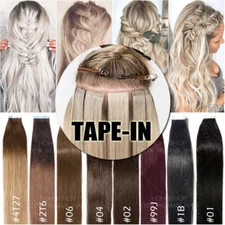 8A Russian Tape In Real Human Remy Hair Extensions Skin Weft Blonde Full Head US