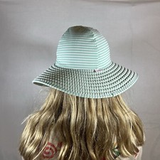 Mint Green  White Striped Wide Brim Sun Hat Beach Summer Protection Foldable