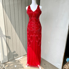 Adrianna Papell Red Beaded Gown Size 0  Gatsby Art Deco Formal Open Back