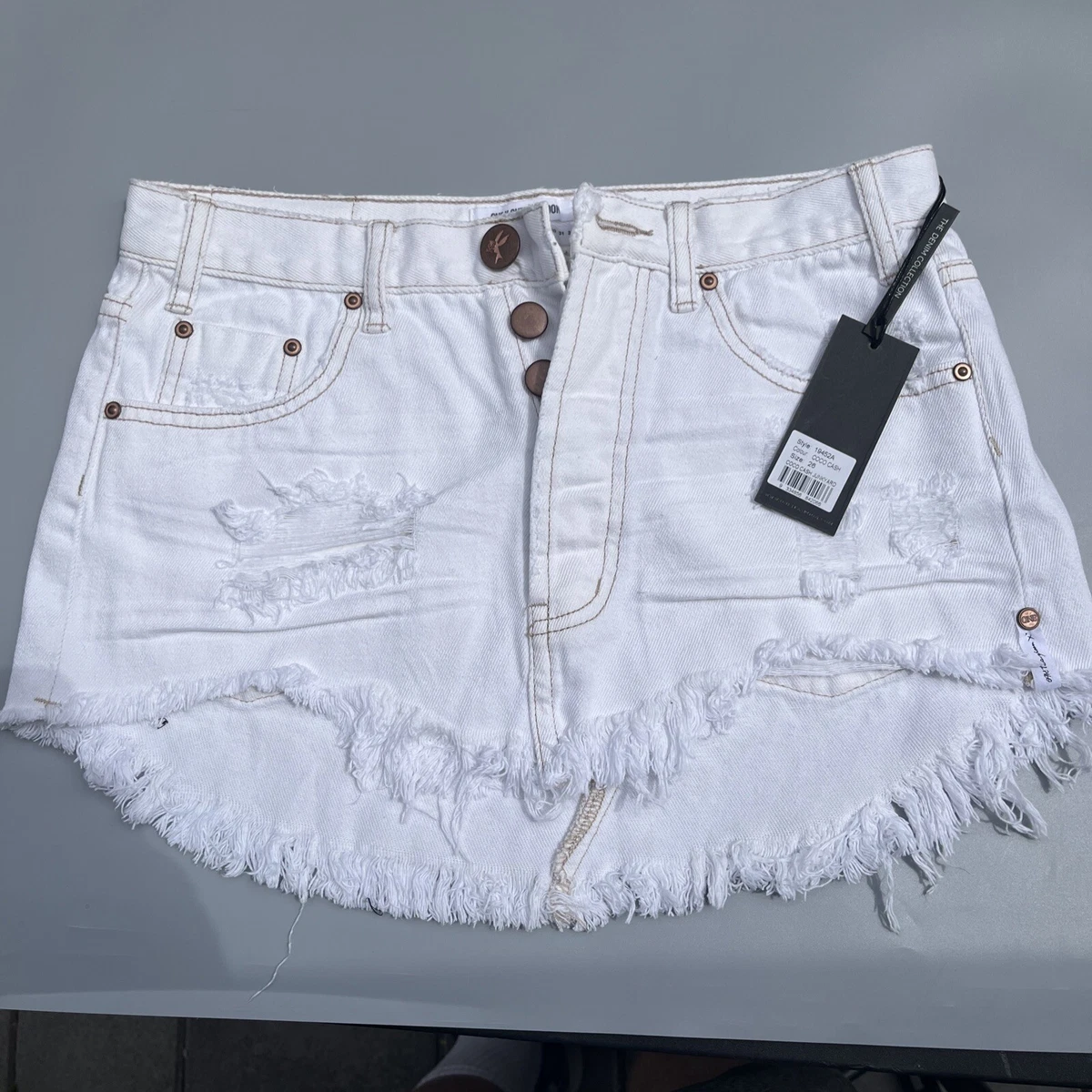 One Teaspoon White Junk Yard Skirt Womens 26 Denim Mini New With