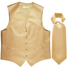 New Men's Formal Tuxedo Vest Waistcoat solid  Ascot cravat beige wedding party