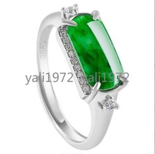 Certified Grade A Natural Ice Green Burma Jade jadeite 925Silver Ring Adjustable