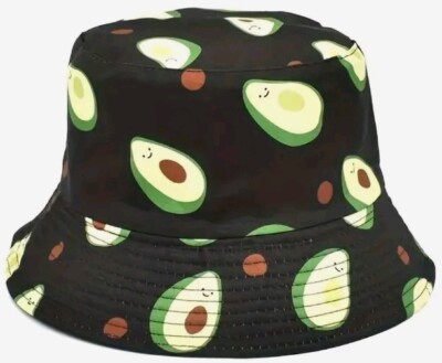 Double Sided Black Emoji Avocado Bucket Hats Festival Fisherman