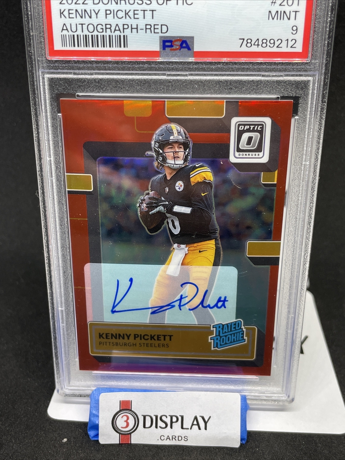 2022 Optic Kenny Pickett Rated Rookie RED Prizm Auto /75 - STEELERS PSA 9
