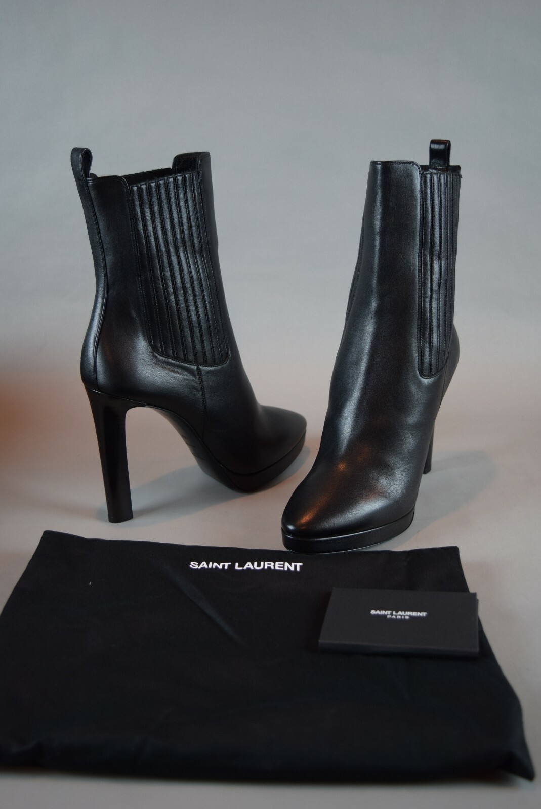 Stivali Chelsea nuovi con scatola da donna YSL Saint Laurent Hall 105 taglia 40 5 tacchi neri in pelle