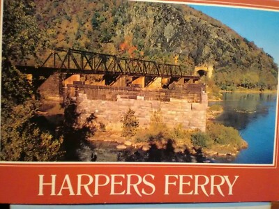AMAZING POST CARD RAILROAD BRIDGE CROSSING POTOMAC RIVER HARPERS FERRY WEST VIRG