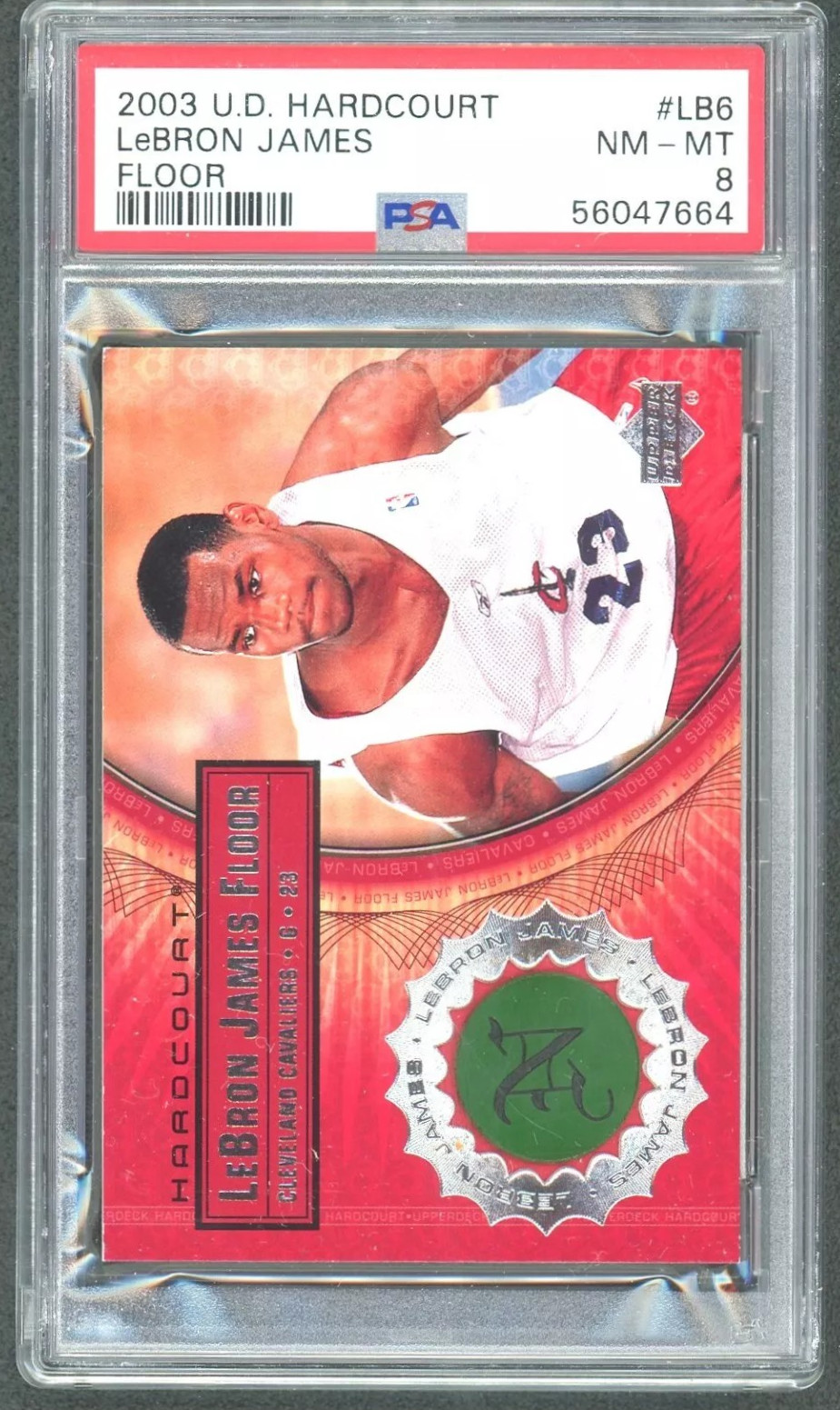 LeBRON JAMES 2003 UPPER DECK HARDCOURT #LB6 FLOOR RELIC PSA 8 ROOKIE NBA CARD