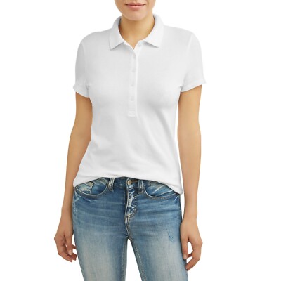 Women's Essential Short Sleeve Polo Shirt Small, White, 96% Cotton, New  