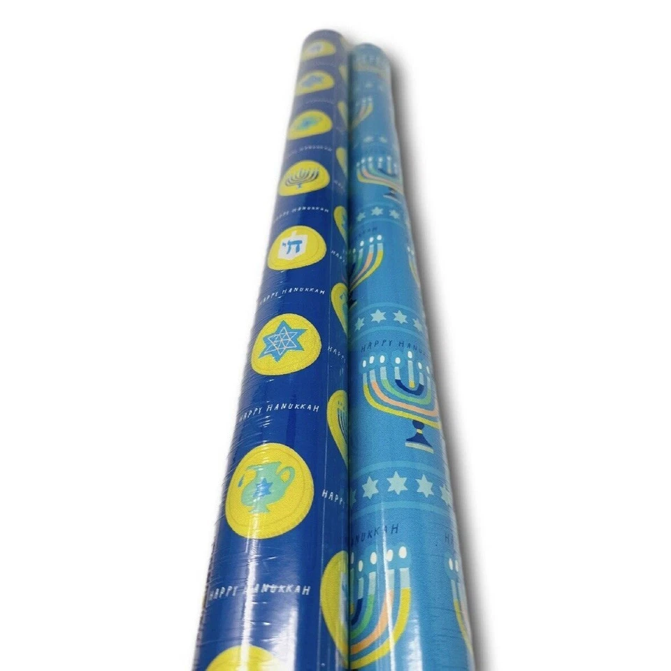 Hallmark Wrapping Paper Hanukkah 2 Roll 70 sqft Ea Roll 35 sqft Menorah Dreidel - Image 3 of 3