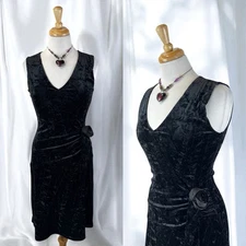 Black Velvet Formal Slip Dress 90s Glam Y2K Rose Fairycore Whimsigoth Size US 6