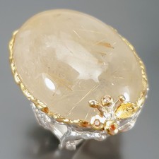 65 ct Natural Rutilated Quartz Ring 925 Sterling Silver Size 7.5 /R442788