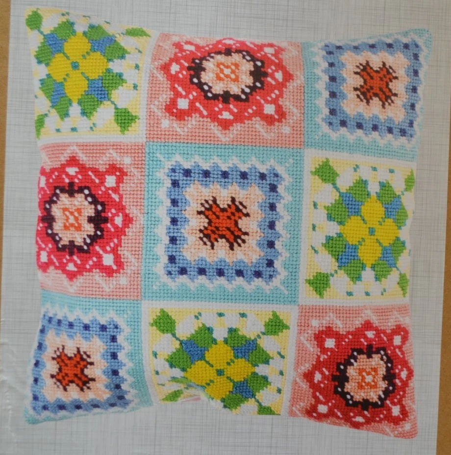 Trimits Half Cross Stitch Tapestry Cushion Kit Colourful Patchwork Squares - Image 2 of 4