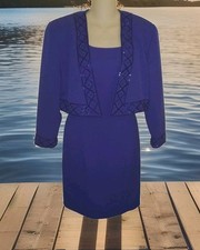 2 Pc Morgan Taylor Womens Size 8 Dress Cocktail Bead Jacket Purple Lavender Blue