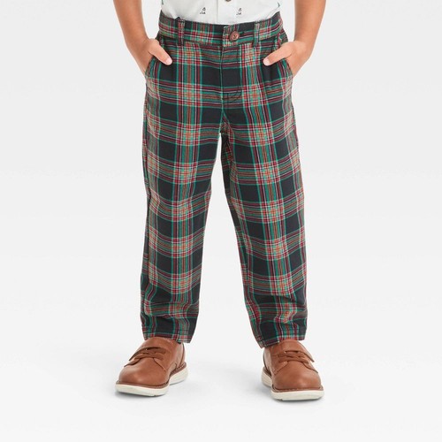 Toddler Boys' Plaid Twill Button Front Pants - Cat & Jack Black