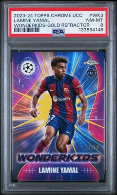 2023-24 TOPPS CHROME UEFA CLUB COMPETITIONS WONDERKIDS LAMINE YAMAL 44/50 PSA 8
