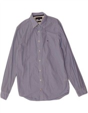 TOMMY HILFIGER Mens Regular Fit Shirt Medium Blue Pinstripe Cotton AV06