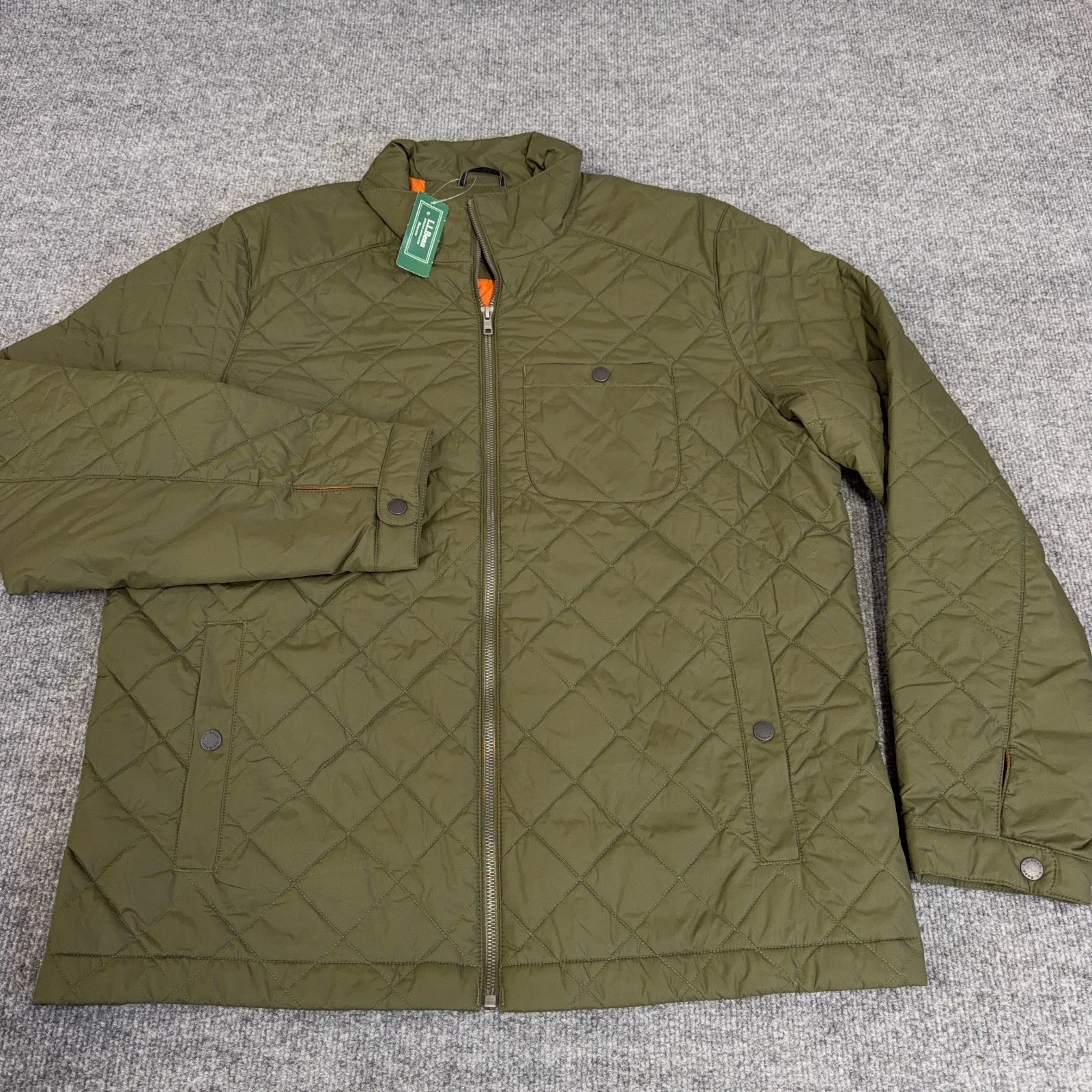 LL Bean Jacket Men Large Kelp Green Quilted Insulated Full Zip Utility NEW image 2