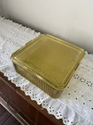 Vintage Federal Amber Glass Refrigerator Dish w/Lid Square 8.5"