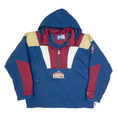 Vintage STARTER Denver Nuggets Herren Anorak Jacke Blau 90er USA Kapuze XL