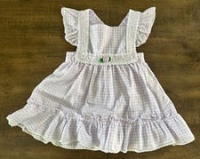 Vintage Tiny Tots Original Baby Girl Lavender Gingham Dress Lace Trim 3-6 sm