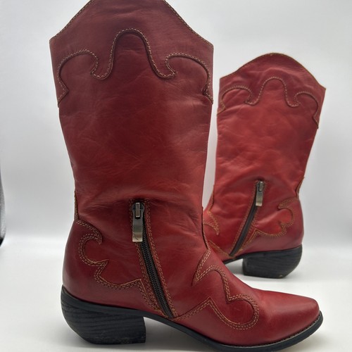L’Aritste Cheyenne Women's Red Leather Boots with Embroidered Rose Size 37 - Picture 6 of 17