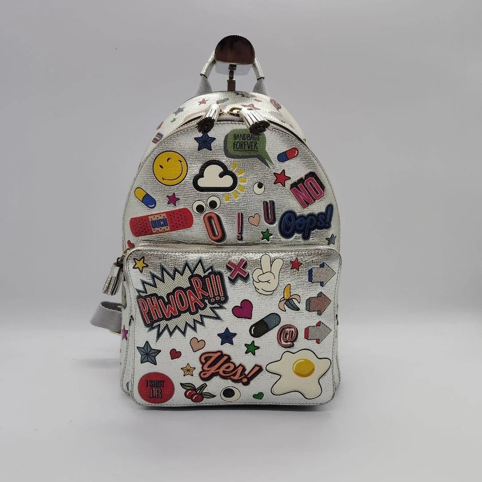 Mochila rara Anya Hindmarch ojos parche completo imitación cuero plata 132947KAuth Foto 2 de 4