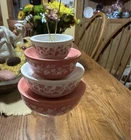 Pink Gooseberry Pyrex Inspired Christmas Tree Ornament nesting Bowl Set
