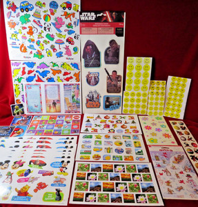27 Asst. Stickers Star Wars Yoda Spiderman Dinosaurs Mickey Winnie the Pooh Cars