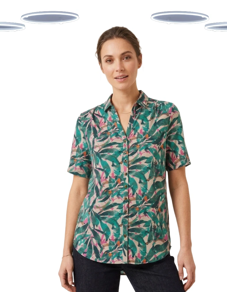 Ex White Stuff Women's Shirt - Short Sleeve Tropical Print Anne Jersey Green Mix
Opens in a new wind