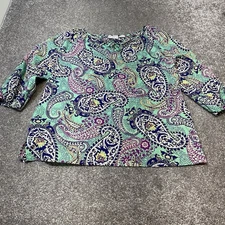 Liz Claiborne 100% Cotton Paisley Pill Over Blouse Size PL