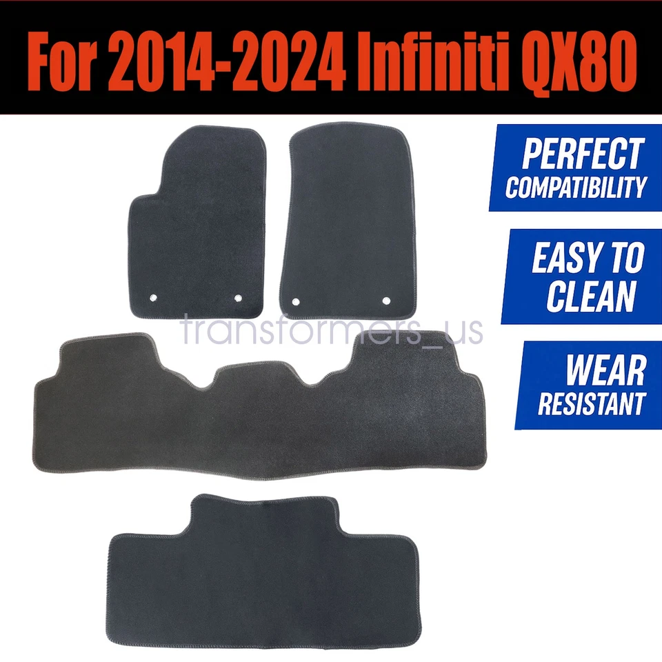 Alfombrillas de terciopelo delanteras-traseras negras antideslizantes 2014-2024 para Infiniti QX80 Foto 3 de 4