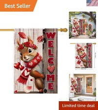 Adorable 28x40 Double-Sided Valentine's Garden Flag Featuring Squirrel Design