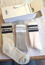 Drew House 3 pack mens socks NEW in box L/XL crew beige grey Justin Bieber