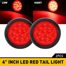 Red 12 LED 4" Round Truck Trailer Tail Stop Turn Brake Lights w/Grommet 1/2Set