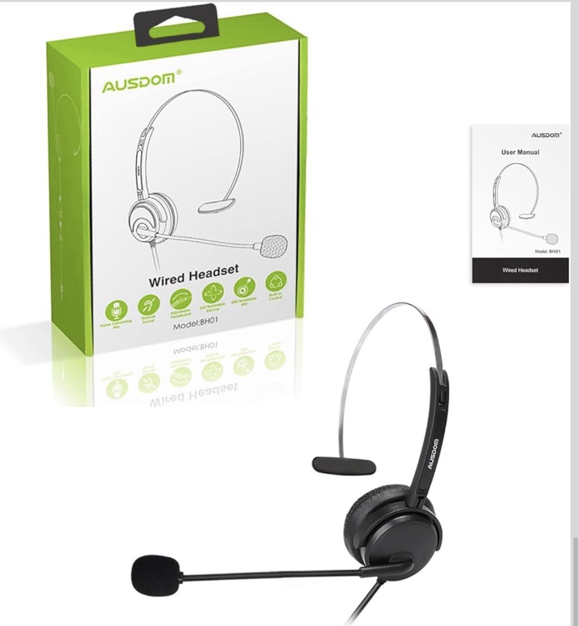 AUSDOM 3.5mm Wired Headset with Noise Cancelling Mic