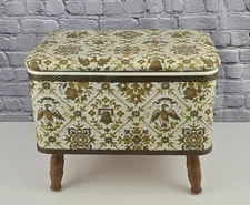 VTG  Redmon Large Sewing Box Wood Legs Ottoman Footstool MCM Display Made USA