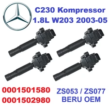 Set of 4 Ignition Coil 0001501580 ZS077 BERU OEM Mercedes Benz C230 2003-05 W203