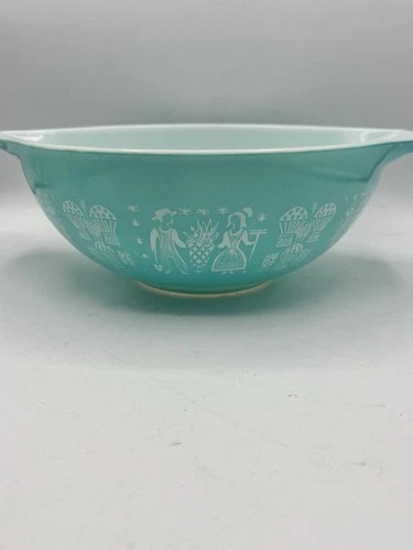 Vintage Pyrex 4Qt Mixing Bowl #444 Turquoise Blue Cinderella Amish Butterprint