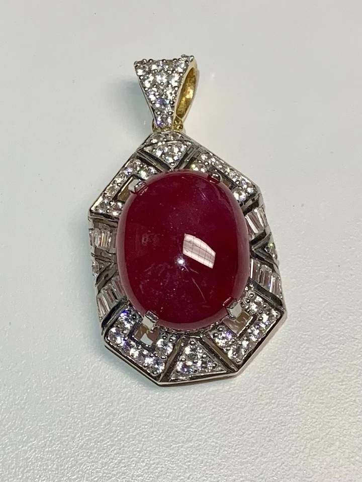 Pendant Mozambique Ruby Natural Heated Gemstone White Zircon 925 Sterling Silver - Image 3 of 4