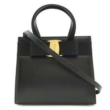 Bolso de Hombro Salvatore Ferragamo Vara Cuero Sólido Negro Unisex #BLB030